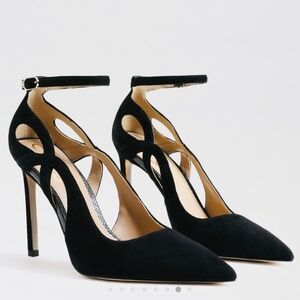 NWT SAM Edelman Adelisa Ankle Strap Stiletto in Black Suede- Size 9.5